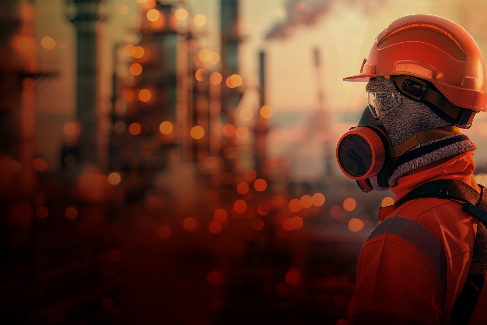 Profissional com respirador e capacete Profissional com respirador e capacete